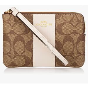 NEW Coach Womens Khaki Chalk Corner Zip Wristlet In Signature Canvas